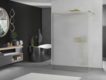 MEXEN/S - Kioto Sprchová zástena WALK-IN voľne stojaca 110 x 200, prúžky 8 mm, zlatá 800-110-002-50-09