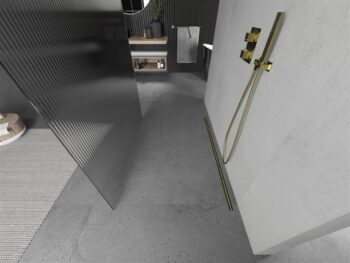 MEXEN/S - Kioto Sprchová zástena WALK-IN voľne stojaca 110 x 200, prúžky 8 mm, zlatá 800-110-002-50-09