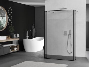 MEXEN/S - Kioto Sprchová zástena WALK-IN voľne stojaca 90 x 30 x 30, čierny vzor, chróm 800-090-030-222-01-70-030