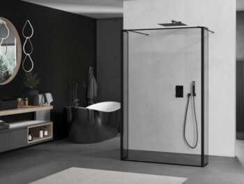 MEXEN/S - Kioto Sprchová zástena WALK-IN voľne stojaca 90 x 30 x 30, čierny vzor, čierna 800-090-030-222-70-70-030