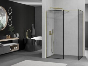 MEXEN/S - Kioto Sprchová zástena Walk-in 100 x 80, čierny vzor, zlatá 800-100-202-50-70-080