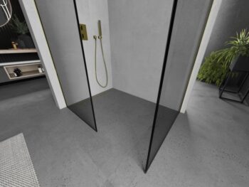 MEXEN/S - Kioto Sprchová zástena Walk-in 100 x 80, čierny vzor, zlatá 800-100-202-50-70-080