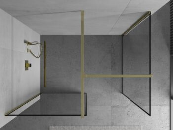 MEXEN/S - Kioto Sprchová zástena Walk-in 110 x 70, čierny vzor, zlatá 800-110-202-50-70-070