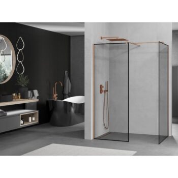 MEXEN/S - Kioto Sprchová zástena Walk-in 90 x 90, čierny vzor, meď kartáčovaná 800-090-202-65-70-090
