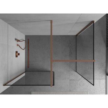 MEXEN/S - Kioto Sprchová zástena Walk-in 90 x 90, čierny vzor, meď kartáčovaná 800-090-202-65-70-090
