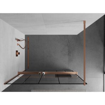 MEXEN/S - Kioto+ Sprchová zástena s poličkou WALK-IN 110 x 200, čierna vzor, meď kartáčovaná 800-110-121-65-78