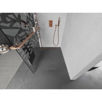 MEXEN/S - Kioto+ Sprchová zástena s poličkou WALK-IN 120 x 200, biela vzor, meď kartáčovaná 800-120-121-65-85