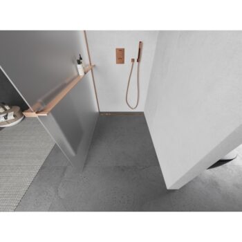 MEXEN/S - Kioto+ Sprchová zástena s poličkou WALK-IN 120 x 200, dekor, meď kartáčovaná 800-120-121-65-30