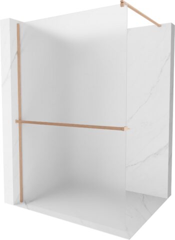 MEXEN/S - Kioto+ Sprchová zástena s poličkou WALK-IN 120 x 200, dekor, meď kartáčovaná 800-120-121-65-30