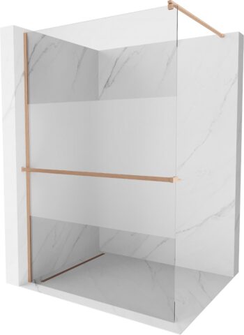 MEXEN/S - Kioto+ Sprchová zástena s poličkou WALK-IN 120 x 200, transparent/dekor, meď kartáčovaná 800-120-121-65-35