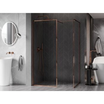 MEXEN/S - Kyoto-F Sprchová zástena WALK-IN s rámom 100 x 90, transparent 8 mm, ružové zlato 800-100-202-04-60-090