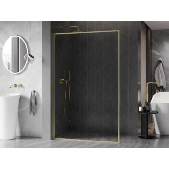 MEXEN/S - Kyoto-F Sprchová zástena WALK-IN s rámom 50 x 202, transparent 8 mm, zlato kefovaná 800-050-104-55-00
