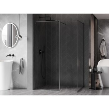 MEXEN/S - Kyoto-F Sprchová zástena WALK-IN s rámom 90 x 80, transparent 8 mm, grafit kartáčovaná 800-090-202-04-66-080