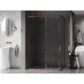 MEXEN/S - Kyoto-F Sprchová zástena WALK-IN s rámom 90 x 90, transparent 8 mm, ružové zlato 800-090-202-04-60-090