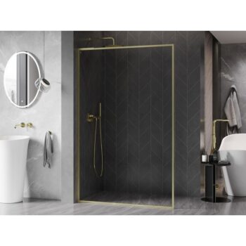 MEXEN/S - Kyoto-XF L Sprchová zástena WALK-IN s rámom 50 x 202, transparent 10 mm, zlato kefovaná 800-050-174-55-00-XF