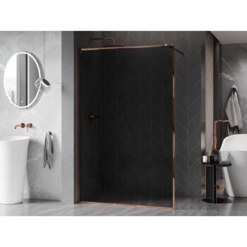 MEXEN/S - Kyoto-XF Sprchová zástena WALK-IN s rámom 100 x 202, grafit 10 mm, ružové zlato 800-100-104-60-40-X