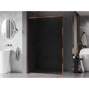 MEXEN/S - Kyoto-XF Sprchová zástena WALK-IN s rámom 110 x 202, grafit 10 mm, ružové zlato 800-110-104-60-40-X