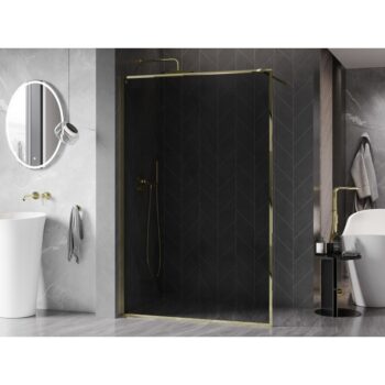 MEXEN/S - Kyoto-XF Sprchová zástena WALK-IN s rámom 110 x 202, grafit 10 mm, zlato 800-110-104-50-40-X