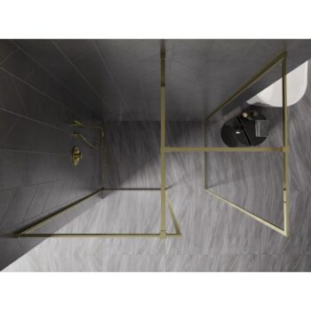 MEXEN/S - Kyoto-XF Sprchová zástena WALK-IN s rámom 90 x 90, transparent 10 mm, zlato 800-090-202-04-50-090-XF