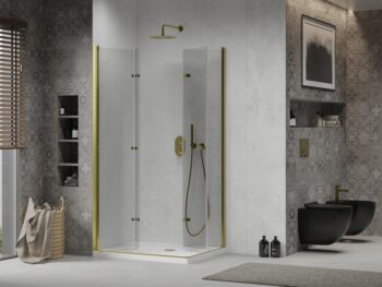 MEXEN/S - Lima Duo sprchový kút 90x80, transparent, zlatá + vanička so sifónom 856-090-080-50-02-4010G