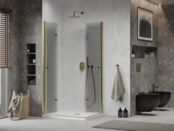 MEXEN/S - Lima Duo sprchový kút 90x80, transparent, zlatá + vanička so sifónom 856-090-080-50-02-4010G