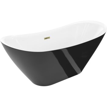 MEXEN/S - Lotos voľne stojaca vaňa 180 x 75, biela/čierna, sifón a prepad zlatá 52051807775-50