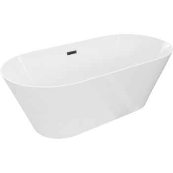 MEXEN/S - Luna Slim voľne stojaca vaňa 170 x 75, biela, sifón a prepad čierna 52041707500-70