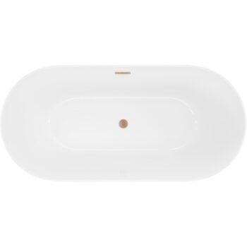 MEXEN/S - Luna Slim voľne stojaca vaňa 170 x 75, biela, sifón a prepad meď kartáčovaná 52041707500-65