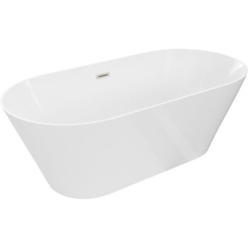 MEXEN/S - Luna Slim voľne stojaca vaňa 170 x 75, biela, sifón a prepad nikel kartáčovaný 52041707500-97
