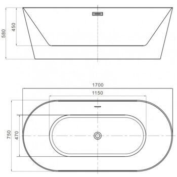 MEXEN/S - Luna Slim voľne stojaca vaňa 170 x 75, biela, sifón a prepad zlatá 52041707500-50