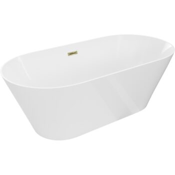 MEXEN/S - Luna Slim voľne stojaca vaňa 170 x 75, biela, sifón a prepad zlatá 52041707500-50