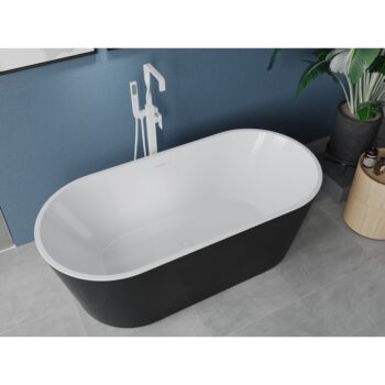 MEXEN/S - Luna voľne stojaca vaňa 140 x 75, biela/čierna, sifón a prepad biela 52031407575-20