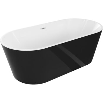MEXEN/S - Luna voľne stojaca vaňa 140 x 75, biela/čierna, sifón a prepad biela 52031407575-20