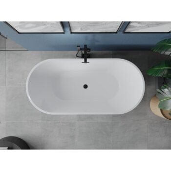 MEXEN/S - Luna voľne stojaca vaňa 140 x 75, biela/čierna, sifón a prepad čierna 52031407575-70