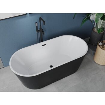MEXEN/S - Luna voľne stojaca vaňa 140 x 75, biela/čierna, sifón a prepad čierna 52031407575-70