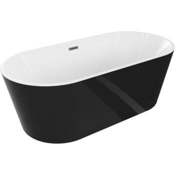 MEXEN/S - Luna voľne stojaca vaňa 140 x 75, biela/čierna, sifón a prepad grafit kartáčovaná 52031407575-66