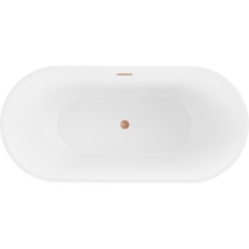 MEXEN/S - Luna voľne stojaca vaňa 140 x 75, biela/čierna, sifón a prepad meď kartáčovaná 52031407575-65