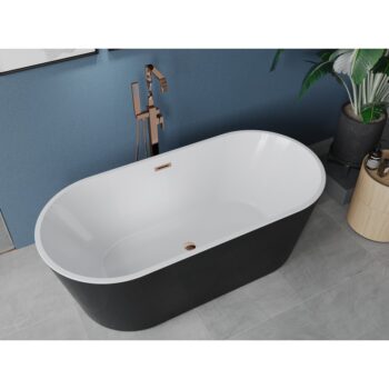 MEXEN/S - Luna voľne stojaca vaňa 140 x 75, biela/čierna, sifón a prepad ružové zlato 52031407575-60