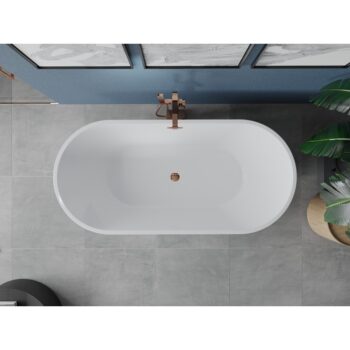 MEXEN/S - Luna voľne stojaca vaňa 140 x 75, biela/čierna, sifón a prepad ružové zlato 52031407575-60