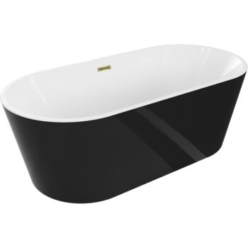 MEXEN/S - Luna voľne stojaca vaňa 140 x 75, biela/čierna, sifón a prepad zlatá 52031407575-50
