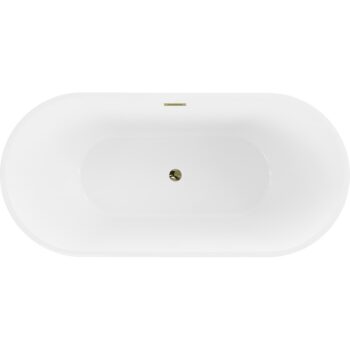 MEXEN/S - Luna voľne stojaca vaňa 140 x 75, biela/čierna, sifón a prepad zlatá 52031407575-50