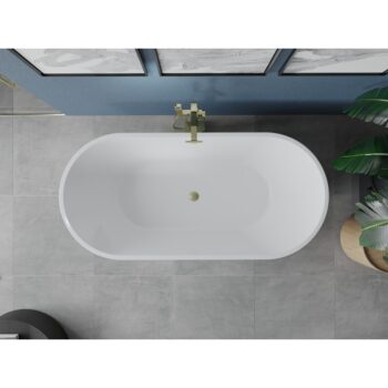 MEXEN/S - Luna voľne stojaca vaňa 140 x 75, biela/čierna, sifón a prepad zlatá kartáčovaná 52031407575-55