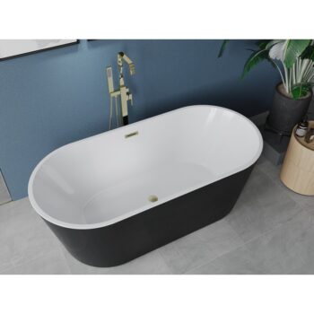 MEXEN/S - Luna voľne stojaca vaňa 140 x 75, biela/čierna, sifón a prepad zlatá kartáčovaná 52031407575-55