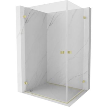 MEXEN/S - Lunar-B Duo sprchovací kút dvere krídlové 90 x 75, transparent, zlato kartáčovaná 832-090L-075P-55-00
