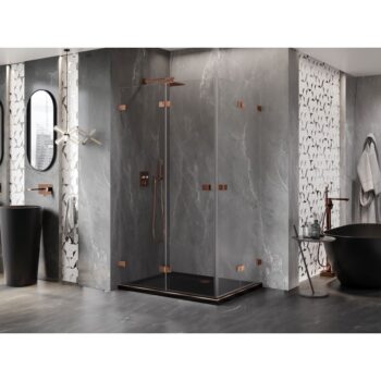 MEXEN/S - Lunar-F Duo sprchovací kút skladacie dvere 90 x 85, transparent, ružové zlato 836-090L-085P-60-00