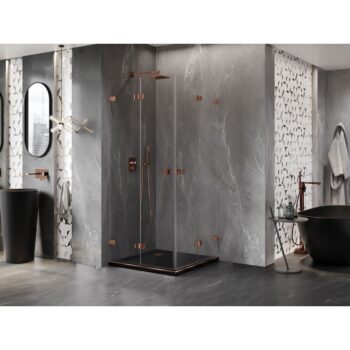 MEXEN/S - Lunar-F Duo sprchovací kút skladacie dvere 90 x 90, transparent, ružové zlato 836-090L-090P-60-00