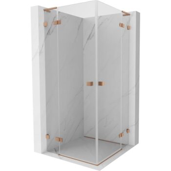 MEXEN/S - Lunar L Duo sprchovací kút dvere krídlové 100 x 100, transparent, meď kartáčovaná 834L-100L-100P-65-00