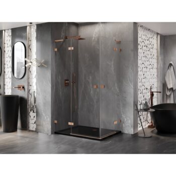 MEXEN/S - Lunar L Duo sprchovací kút dvere krídlové 100 x 75, transparent, meď kartáčovaná 834L-100L-075P-65-00
