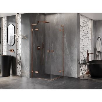 MEXEN/S - Lunar L Duo sprchovací kút dvere krídlové 105 x 105, transparent, meď kartáčovaná 834L-105L-105P-65-00
