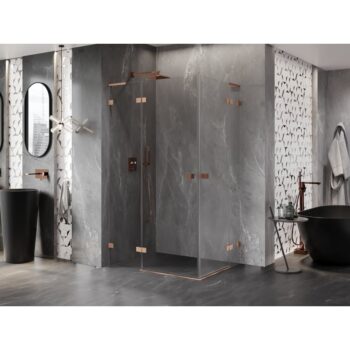 MEXEN/S - Lunar L Duo sprchovací kút dvere krídlové 115 x 80, transparent, meď kartáčovaná 834L-115L-080P-65-00